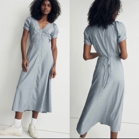 Madewell Dresses & Skirts - Madewell Leedra Button Front Midi Dress Dot Blue In Still Dawn 14 Preppy Light